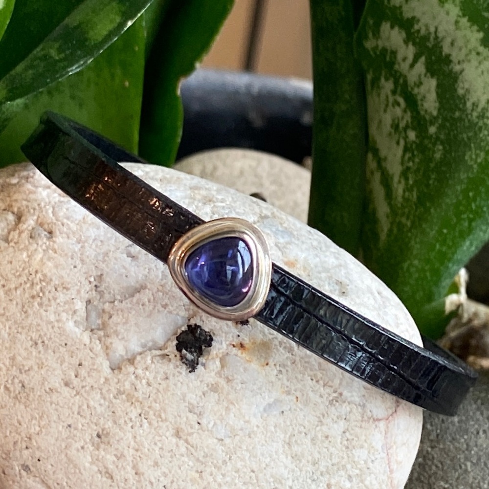 Amethyst, sterling and leather designer bracelet